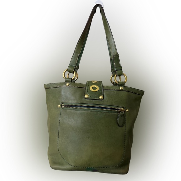 Coach Lily Legacy Turnlock Green Leather Tote Handbag - Picture 2 of 14